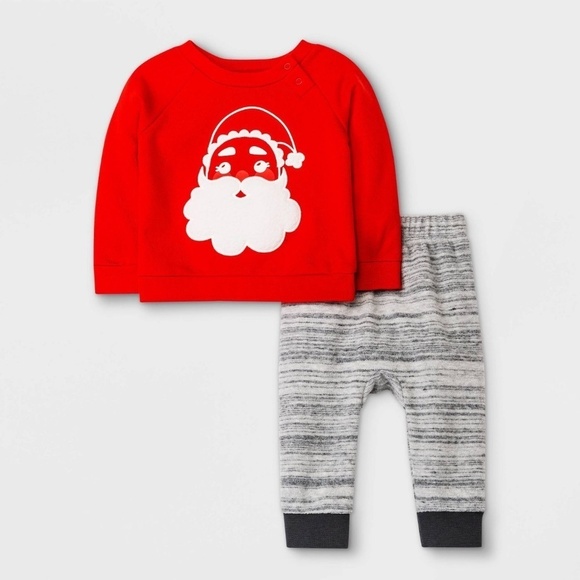 Cat & Jack Other - Baby Boys 2pc Christmas Santa Sweatshirt & Sweatpants Set Red 0-3M